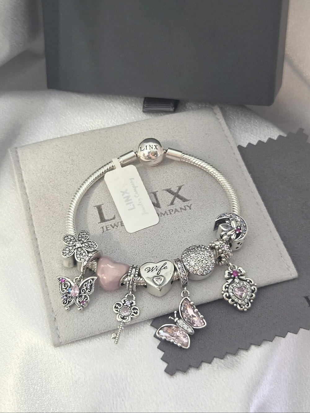 Linx Snake Chain Bracelet with Wife Themed Charms 925 sterling silver